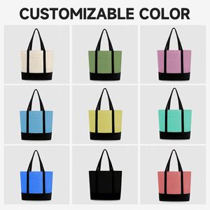 Bolsa de Mano Reutilizable Ecológica de Lona con Cierre de Hombro, Bolsillo Exterior con Parche, Impresión de Letras Personalizada para la Playa, Viajes y Uso Diario - Product Image 3