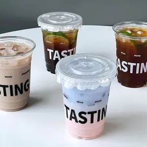 לוגו מותאם אישית 5.5-32 עוז חד פעמי pla אקולוגי כוסות פלסטיק ללא תות משקה ברור כוסות קפה עם כפים למסיבת חנות