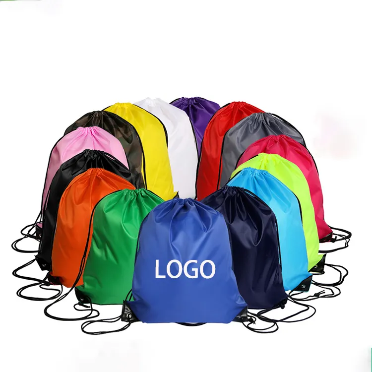 Custom High Quality 210D and 420D Polyester Material Drawstring Pouch Full Color Sport Drawstring Backpack Bag with Logo