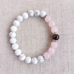 SN1776 Healing Jewelry For Her Howlite Bracelet For Girlfriend Jewelry 8mm Mala Beads Wrist Rose Quartz Garnet Bracelet