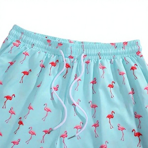 Shorts de Baño para Hombre con Estampado de Flamencos, Cintura Elástica, Casuales, de Verano, Color Azul Claro, Poliéster, Secado Rápido - Product Image 3