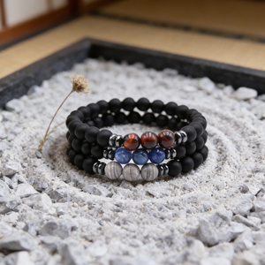 Nouveau bracelet à breloques 3 yeux de tigre, perles de verre noires de 8 mm, style tendance pour homme - Product Image 4