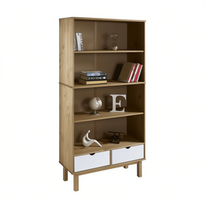 Librería Moderna de Madera de Pino con 4 Estantes y Cajones, Muebles para Sala de Estar - Product Image 1