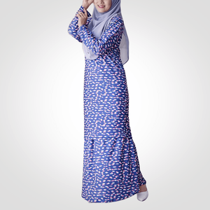 SIPO Eid Oem Malasia fibra de poliéster Pahang Musulman Wanita azul Floral vestido de talla grande moderno Baju Kurung - Product Image 3