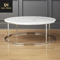 Meubles de salon, table basse ronde en acier inoxydable avec plateau en marbre blanc