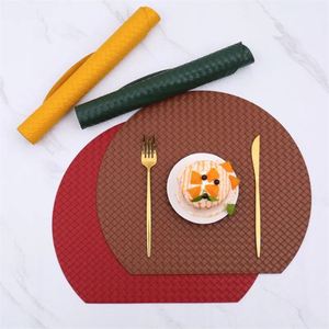 Pu Leather Weave Placemats Dining Elegant Table Round Place <b>Mats</b> Washable Anti Slip <b>Mat</b> for Home <b>Bar</b> Decor - Product Image 1