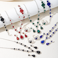 Parure de bijoux en zircone cubique en forme de goutte d'eau, multicolore, collier, boucles d'oreilles et bague, 3 pièces, pour mariage, fête, bijoux de déclaration pour femme