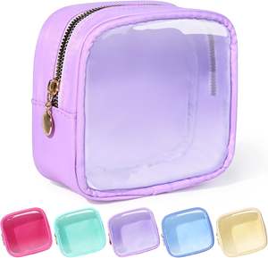 Bolsa organizadora de maquillaje de PVC a la moda para mujer, bolsa de viaje para cosméticos, monedero con cierre de cremallera, Material de PU con patrón de caramelo duradero - Product Image 1