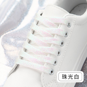 เชือกรองเท้าโพลีเอสเตอร์แบบแบนดีไซน์แบบเส้นขอบขอบสีทองประดับมุกแวววาวสีรุ้ง - Product Image 6