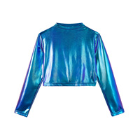 T-shirt à col mandarin en polyester pour femme, à manches longues, pour la scène, la danse de rue, le hip-hop, rétro