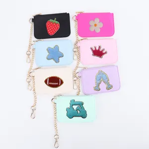 Keymay RTS Stock léger couleur unie bricolage Chebille patchs jolies filles porte-carte en Nylon porte-clés sac porte-clés porte-clés portefeuille