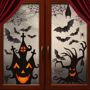 Halloween Spooky Festive Double Sided <strong>Decals</strong> Featuring Spider Bat Tree Spirit PVC Window Stickers for Home Party Exterior Decor - Product Image 1