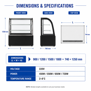 Vitrina Refrigerada Curva para Pasteles, Exhibidor Comercial de Postres con Vidrio Templado, Enfriador de Repostería 220V 2-8 ℃ - Product Image 3