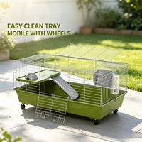 Cage à lapin grande taille 48 pouces en fil métallique, enclos pour cochon d'Inde, cage pour petits animaux avec roues et plateau coulissant profond