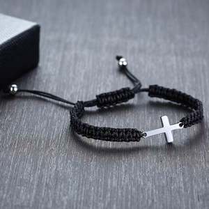 Direct Factory Hand-Woven Stainless Steel Religious Cross <b>Couple</b> <b>Bracelet</b> Woven Cross Charm <b>Bracelet</b> Cross-Border New Arrival - Product Image 2