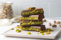 Barre de chocolat au pistache personnalisable, goût sucré, fabrication en gros pour solutions de marques d'entreprise, chocolat halal de Dubaï