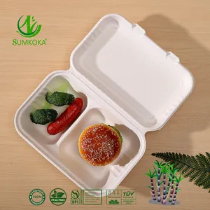 SUMKOKA-Caja de almuerzo compostable biodegradable libre de PFAS para comida, embalaje de alimentos, caja de bagazo