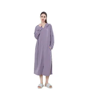 Sunhome pabrik harga pasokan wanita piyama lengan panjang baju tidur ringan tudung ritsleting jubah mandi
