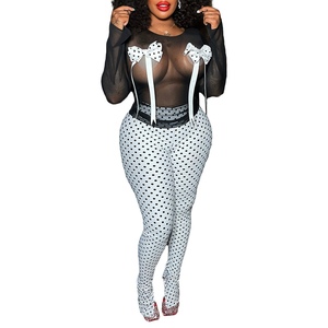 <b>Sexy</b> Nightclubwear Mesh Bow Spot Printed Split Pants Women's 2 Piece <b>Set</b> Fashion - Product Image 4