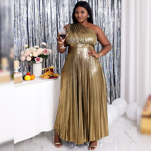 Modeste élégant or une épaule précipité plissé Maxi robe de soirée - Product Image 2