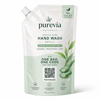 Pochette de recharge personnalisée avec bec verseur, un code pour chaque sachet, pour lavage des mains, avec code QR, emballage pour soins personnels
