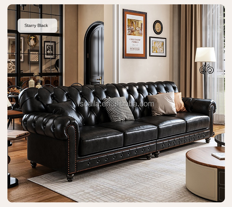 高級アメリカ製レトロ布張りソファ3人乗りチェスターフィールド