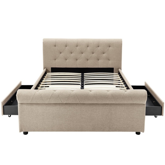 Fabric Wooden Wholesale Upholstered Ottoman Storage Bed Frame With Drawers Double Full Twin king Queen Size