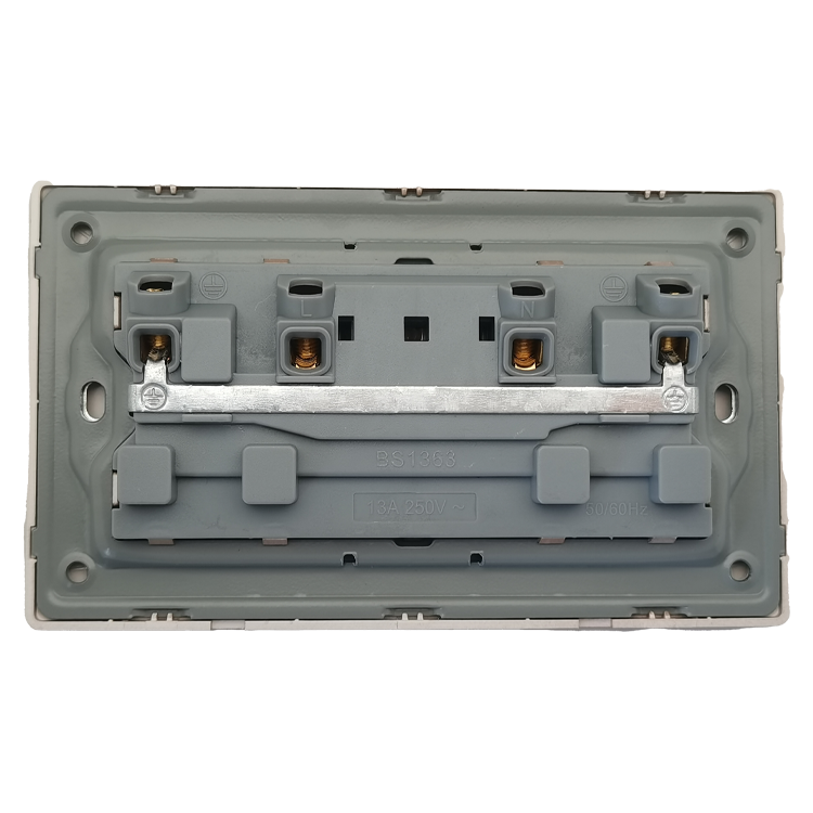 British BS UK 250V 13A Double Twin 3 Pin Rose Glod Socket Hole Rectangular Power Lightwall Switch Socket With Neon Outlet