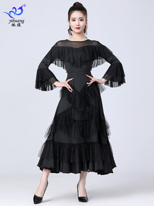 Vestido de <span class=keywords><strong>Baile</strong></span> de Salón, <span class=keywords><strong>Ropa</strong></span> de Actuación, Mangas Acampanadas, Vestidos con Gran Vuelo, Vestidos de Competición de <span class=keywords><strong>Baile</strong></span> Latino y Vals para Mujer - Product Image 4