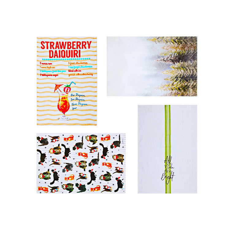 Home decorative print 100% cotton kitchen tea towel with hanging loop by BSCI BCI Oeko tex