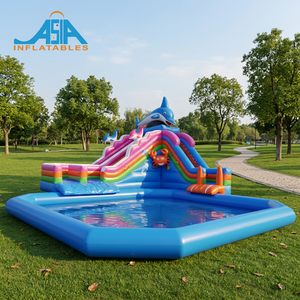 Parco Acquatico Gonfiabile Commerciale Mobile per Terreno e Acqua con Scivolo e Piscina - Product Image 1