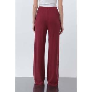 Pantalon large côtelé pour femme, taille haute, en tricot respirant - Product Image 1