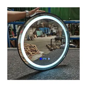 wholesale aluminum alloy frame round shaped smart led mirror for bathroom mirror led light accessories