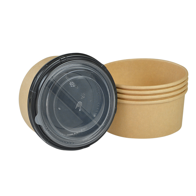 Disposable Kraft Paper Soup Bowl Salad Bowl Self Heating Food Packaging Lunch Box With Insert Tray