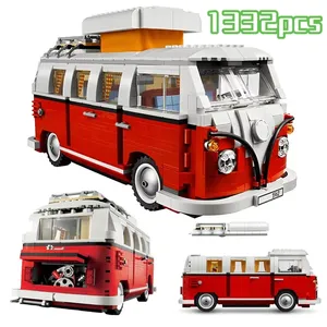 10220 T1 Camper Bricks <span class=keywords><strong>Van</strong></span> Car Plastic Camper <span class=keywords><strong>Van</strong></span> Bus Building Blocks Set Transportation Theme DIY Toy for Boys 1334 Pcs - Product Image 1