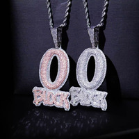 Collar con Colgante de Letras 'O BLOCK' con Incrustaciones de Circonitas, Chapado en Oro y Plata, para Hombre y Mujer