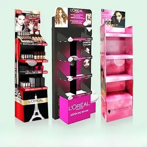 Custom Retail Shop Cosmetics Offset Printing Corrugated Cardboard Display Stand Rack Perfume Make Up Pop Display Stand
