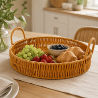 Panier de service alimentaire tissé à la main, multifonctionnel, en matériau PP, en rotin, pour table à manger, bords lisses, plateau de cuisine