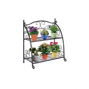 Greatest Quality Iron Flower Pot Stand Planter Rack Stand <b>With</b> Two Tiers Outdoor And Indoor Planter Stand - Product Image 1