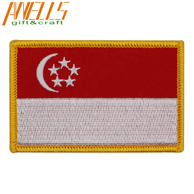 Patch Embroidery Singapore Flag Embroidered Patch Singaporean Iron-On National Emblem Embroidery