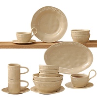 Style scandinave rétro pétri à la main en céramique tasse à café assiette à soupe bol plat combinaison asymétrique lettre ensembles de vaisselle