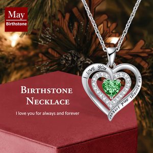 Collier en argent sterling 925 avec double cœur et pierre de naissance de mai, émeraude simulée et micro-pavé de zirconiums blancs, cadeau pour femme - Product Image 2