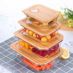 Conjunto de Recipientes Organizadores de Vidro para Armazenamento de Alimentos e Lanches na Cozinha por Atacado, Grandes para Preparo de Refeições, Empilháveis com Tampa de Madeira - Product Image 5