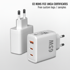 Cargador Rápido GaN de 65W, Cargador de Pared USB C de 3 Puertos, Enchufe EU US UK, Adaptador de Corriente PD de 65W para MacBook Pro, Laptop, <span class=keywords><strong>iPhone</strong></span> 16, 15 - Product Image 1