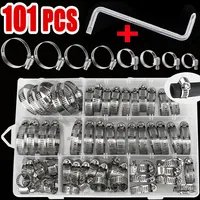 101 pièces en acier inoxydable collier de serrage réglable à vis sans fin pince 8-44mm pinces de tuyau colliers de serrage automobile pince fixe outil + clé