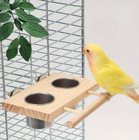 Mangeoire suspendue pour oiseaux de cage, mangeoire pour perroquets, bol à nourriture et à eau, support en bois, fixation de cage en acier inoxydable, double coupelle avec pince