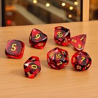 Set Dadu Polihedral 7 Buah Resin Transparan Imitasi Batu Permata Kustom Grosir, Sudut Bulat, Tepi Tajam, DND, Motif Marmer Berputar