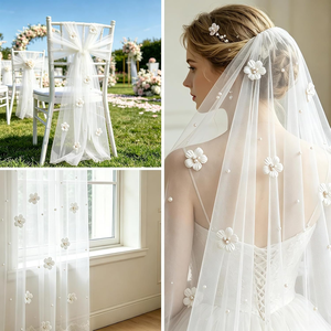 Runner da Tavolo Pafu per Feste, Matrimoni <span class=keywords><strong>e</strong></span> Compleanni, Decorazioni Floreali con Perle <span class=keywords><strong>e</strong></span> Tulle - Product Image 2