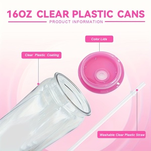 Nueva lata en forma <span class=keywords><strong>de</strong></span> tazas transparentes puede 16oz plástico acrílico Soda puede botella <span class=keywords><strong>de</strong></span> agua <span class=keywords><strong>con</strong></span> tapas <span class=keywords><strong>de</strong></span> PP coloridos - Product Image 4