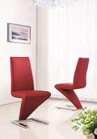 Chaise de salle à manger moderne en velours en forme de Z avec revêtement en cuir PU et acier inoxydable chromé